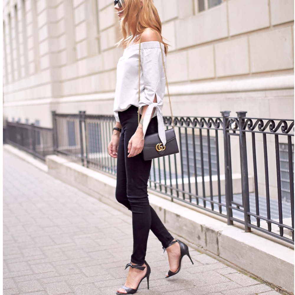 ❤️Like New Club Monaco off shoulder tie sleeve top blouse shirt size 0